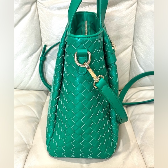 Anthropologie Faux Leather Woven Tote Crossbody Bag Green MSRP $100 - Picture 8 of 14